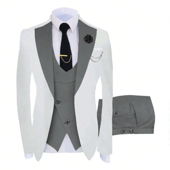Black and White Dots Men´s Shawl Lapel 3pc Suit,All Products : American Fashion Style Bags On Sale